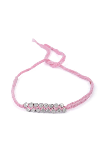Set Of 2: Nyasia Pink Thread & Antique Plated Brass Beaded Anklets